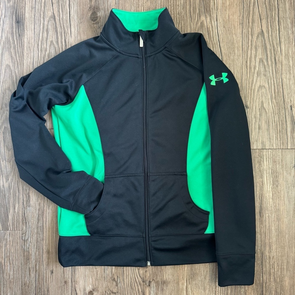 Under Armour Black and Green Semi Fitted Track Jacket Medium